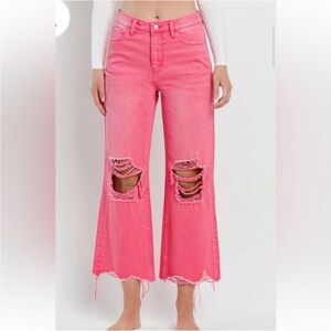 VERVET BY FLYING MONKEY Pink Distressed Flare Jeans